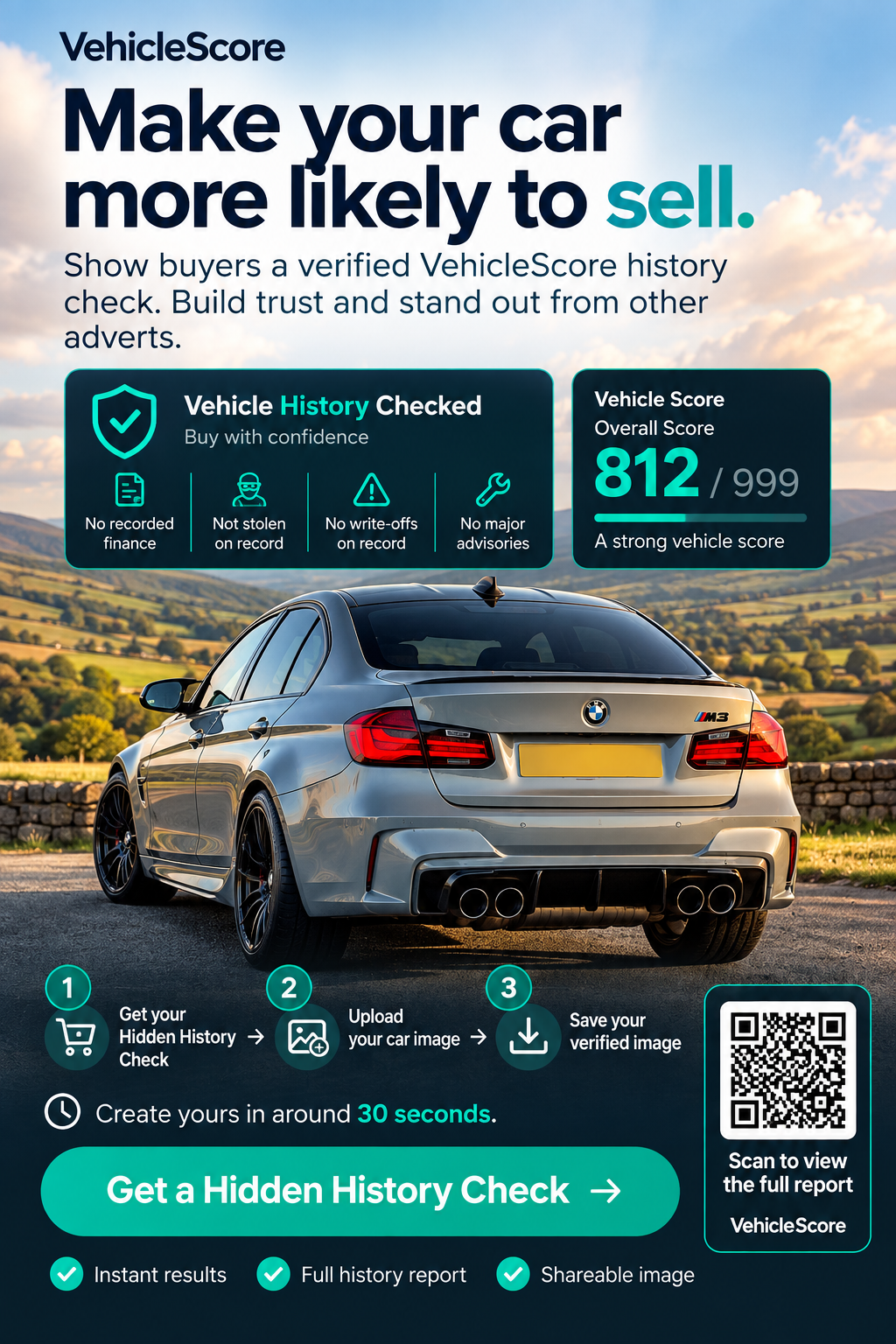 Make your car more likely to sell. Get a Hidden History Check and show buyers a verified VehicleScore report.